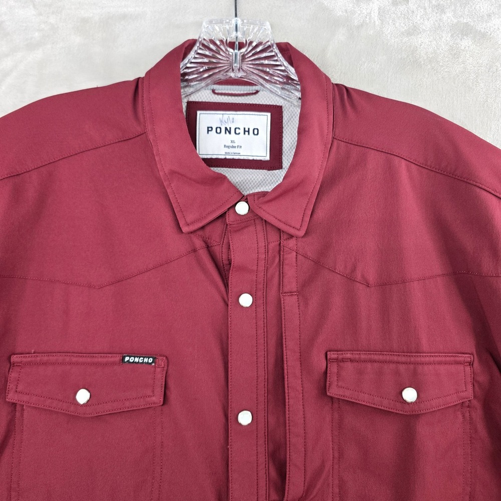 Poncho Outdoors Kyle Shirt Mens XL Maroon Short Sleeve Western Pearl Snap